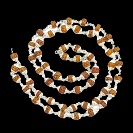 Natural Rudraksha Mala Studded In Pure Silver (Beads Size: 6-7 MM)